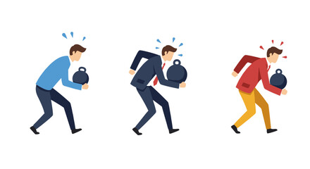 Businessmen struggling with heavy burden in flat style illustrations