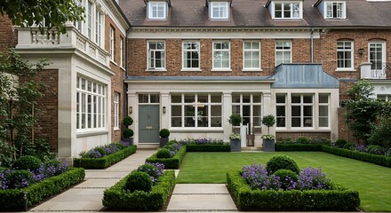 Naklejka premium Modern luxury uk houses featuring modern materials, blending classic and modern styles architecture with scenic surroundings