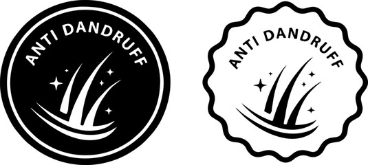 Anti Dandruff label badges with hair on white background