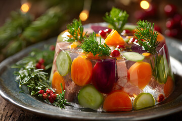 Festive meat and vegetable aspic for holiday celebrations
