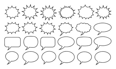 Obraz premium Comic burst, speech bubble, and text box silhouettes in vector style. essential graphic elements set for comic design, pop art, dialog highlights, and creative retro style storytelling