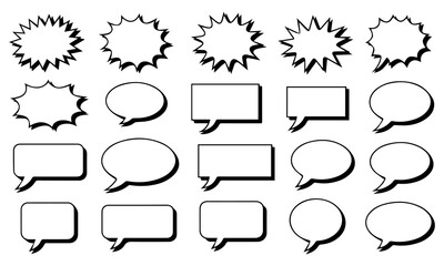 Obraz premium Comic burst, speech bubble, and text box silhouettes in vector style. essential graphic elements set for comic design, pop art, dialog highlights, and creative retro style storytelling