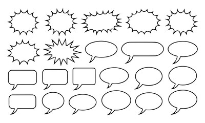Fototapeta premium Comic burst, speech bubble, and text box silhouettes in vector style. essential graphic elements set for comic design, pop art, dialog highlights, and creative retro style storytelling