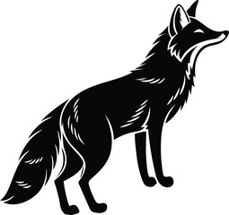 Obraz premium Black fox silhouette with stylized fur and alert posture vector icon
