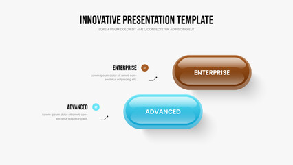 Marketing Showcase Two Element Infographic Presentation Design. Financial Report Slideshow Layout Vector Illustration. Professional Portfolio 2 Step Diagram Slide Template.