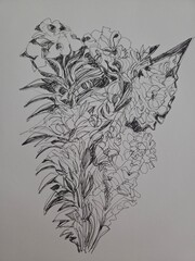 black-white sketch of plants
