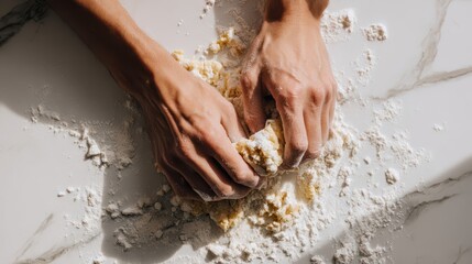 Fototapeta premium Hands kneading dough on a light surface.