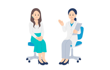 診断･説明する女性医師と若い女性患者【人物ベクターイラスト素材】