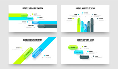 Project Portfolio Four Five Two Three Step Infographic Slide Layout Vector Illustration Bundle. Enterprise Launch 4 5 2 3 Element Diagram Slideshow Template Set.