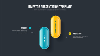 Financial Growth Presentation Template Vector Illustration. Investor Overview 2 Element Infographic Slide Layout. Advertising Analysis Two Step Diagram Slideshow Design.