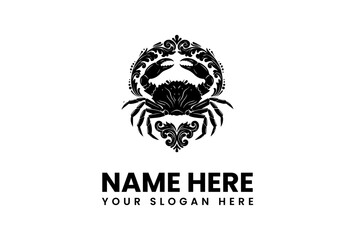 Ornate Crab Logo Design with Decorative Flourishes.