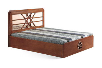 Modern bed and bedside table isolated on white background