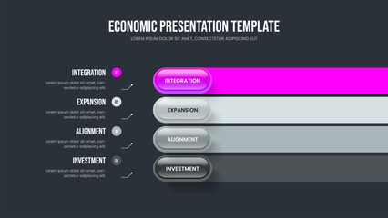 Business Launch 4 Element Infographic Slideshow Layout. Service Growth Frame Template Vector Illustration. Visual Report Four Option Diagram Presentation Design.