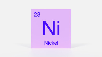 Nickel Element 3D Render - Periodic Table Box with Atomic Number 28, Scientific Education, Chemistry Classroom, Modern Science Poster, and Laboratory Wall Art