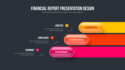Creative Launch Slide Template Vector Illustration. Company Plan Three Option Infographic Frame Design. Modern Strategy 3 Element Diagram Slideshow Layout.