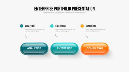Corporate Innovation 3 Option Diagram Slideshow Template. Service Planning Presentation Layout Vector Illustration. Consulting Overview Three Step Infographic Slide Design.