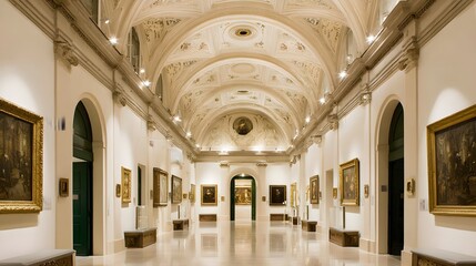 Fototapeta premium A spacious art gallery with numerous paintings displayed along the walls.