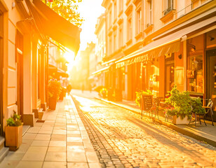 Obraz premium Soft morning sunlight on a quiet street corner