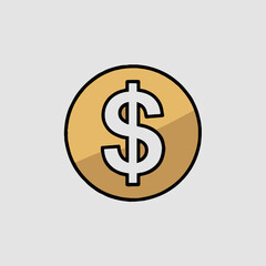 Obraz premium A cartoon style illustration of a gold coin with a white dollar sign on a light gray background