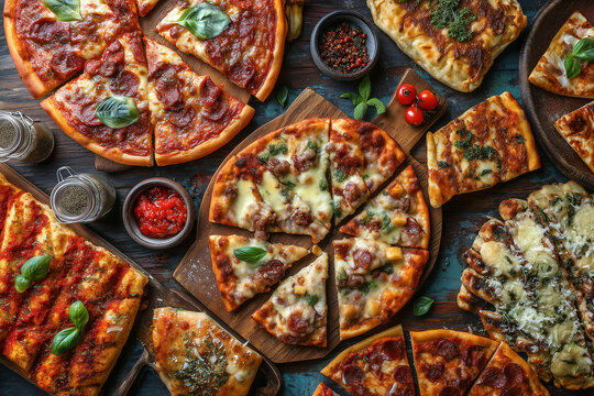 R&oacute;żnorodne warianty pizzy &ndash; od słodkiej z owocami, przez bogatą w owoce morza, po obfitą w mięso, każdy z unikalnym wyglądem i aromatem.

