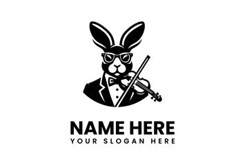 Fototapeta premium Sophisticated Rabbit Musician A Black and White Silhouette of a Violinist Hare.
