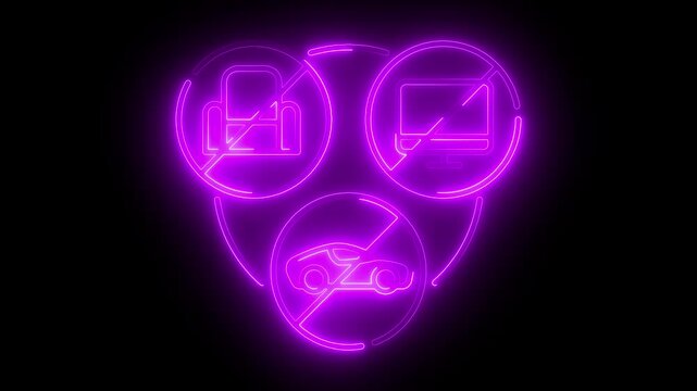 Neon Purple Icons No Car No Computer No Sofa Prohibition Symbol Abstract Background