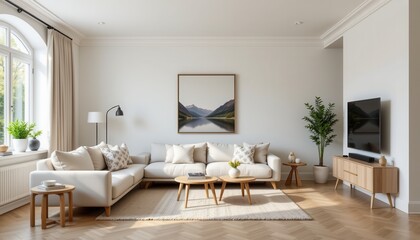 the fusion of modern and scandinavian styles creates fresh airy interiors combining functional furniture with warm natural textures and soft muted tones for balanced cozy elegance.