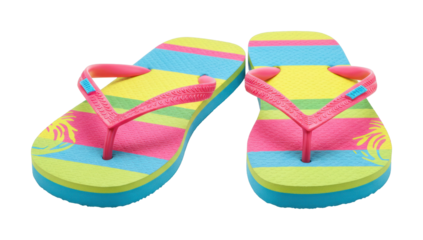 Colorful flip flops for summer fun beach destination footwear vibrant environment side relaxation concept. Cut out png