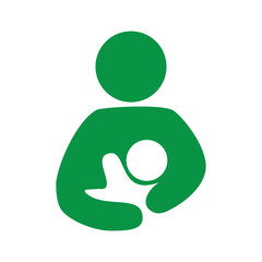 Depiction of a person holding a small child in green.