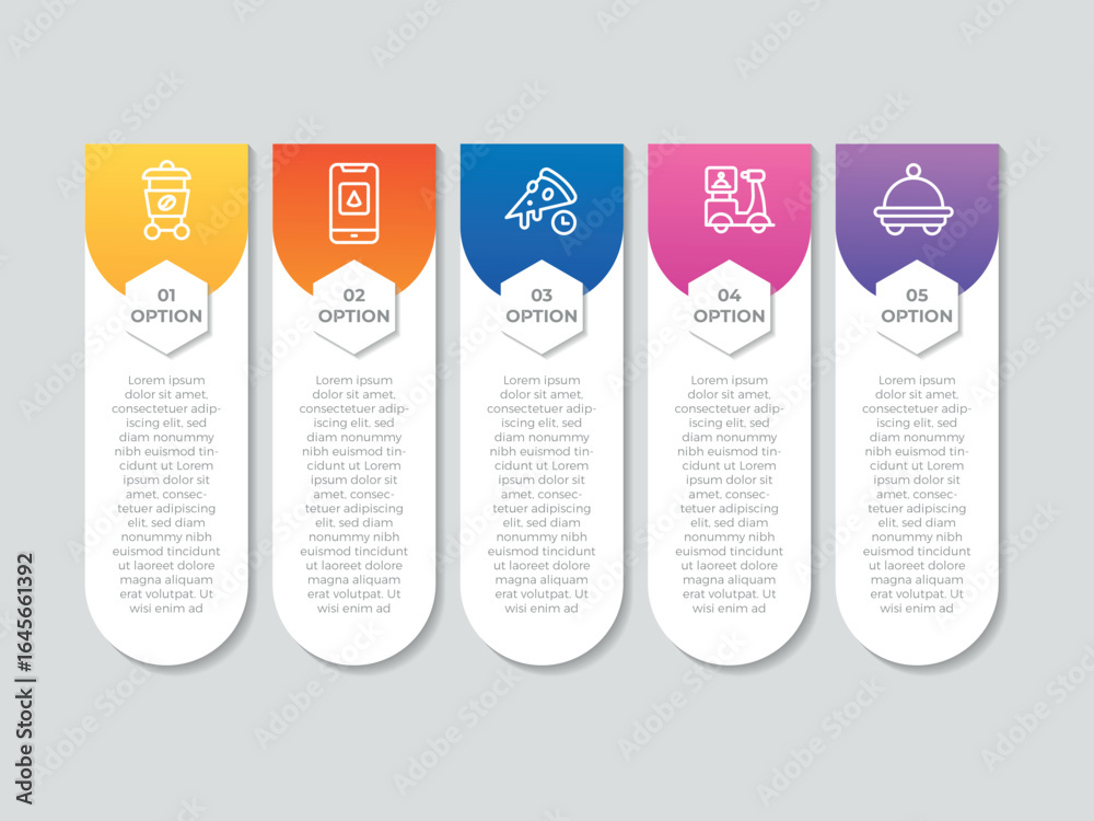 Wall mural business infographic thin line process with square template design with icons and 5 options or steps