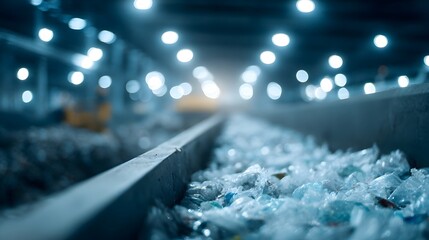 Recycling plant sorting plastic waste with efficient lighting