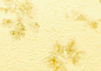 Yellow paper with dry leaves pattern background, blank yellow paper texture background