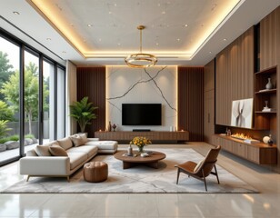 Fototapeta premium future modern interiors will blend traditional craftsmanship with cutting edge technology creating unique spaces that balance heritage with futuristic innovation and minimalism.
