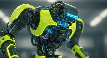 Fototapeta premium Spacious contemporary modern robots featuring open concept design, accented with vibrant colors home with unique design