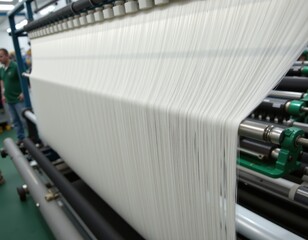 Obraz premium industrial spinning uses fibers that are pre treated with sizing agents enhancing cohesion and strength during spinning resulting in high quality threads for demanding textile applications.
