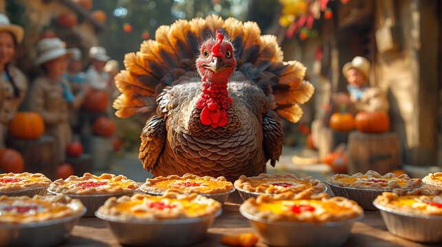 County Fair Thanksgiving Pie Contest &mdash; Wild Turkey Chef with Full Tail Display