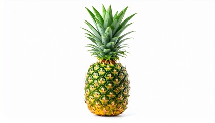 Fototapeta premium Fresh single whole pineapple standing isolated on a white background. A tropical fruit concept for healthy eating, summer refreshment and vitamins.