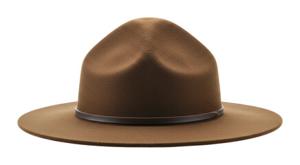Exploring vintage style classic brown ranger hat outdoor setting product natural light minimalist. Cut out png