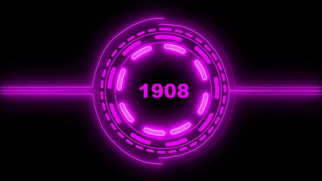 3d text animation 4k video. 1908 text with screen effects of technological failures. Concept of counting years. Past year technology concept on black background.