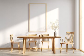 Stylish wooden dining area with modern design and natural light in a cozy home setting