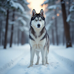 Naklejka premium siberian husky in snow