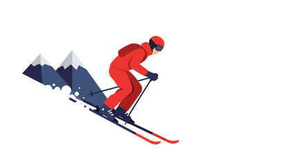 Dynamic skier carving downhill with snowy mountains, a modern winter sports adventure illustration