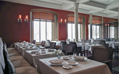 Formal and elegant a la carte speciality ocean view dining room restaurant onboard luxury...