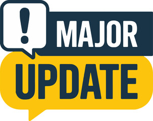 A graphic showing major update announcement with exclamation point in speech bubbles design style
