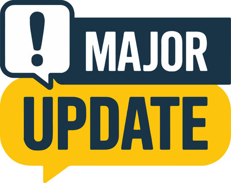 A graphic showing major update announcement with exclamation point in speech bubbles design style