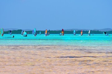Windsurfing at Sorobon beach, Bonaire, Caribbean Sea