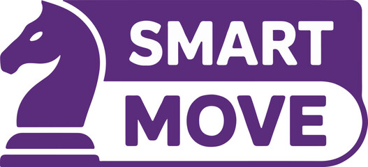 A purple logo featuring a chess knight and the words smart move in a rounded rectangle shape design