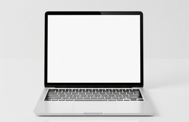 Fototapeta premium Modern Laptop Facing Forward on White Background. Modern Laptop with white screen, 3d illustration.