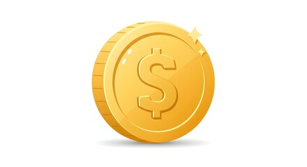 Golden Dollar Coin Illustration on White Background