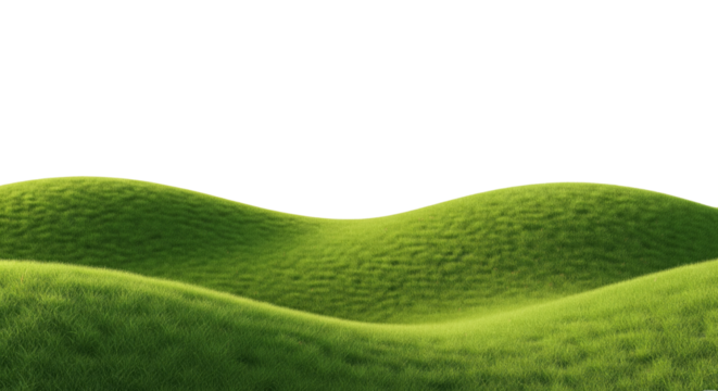 Lush green grass hilltop a 3d render of a vibrant rolling hill covered in detailed isolated on white or transparent background